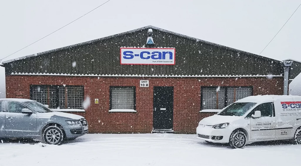 S-CAN 3D Ltd business unit in the snow. NR17 1QD