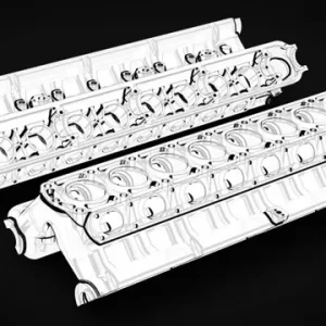 Render of a reverse engineered CAD model of a cylinder head